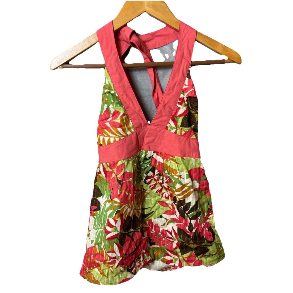 Hurley Womens Floral Halter Top Multi Color Tropical Size S Coral Cotton